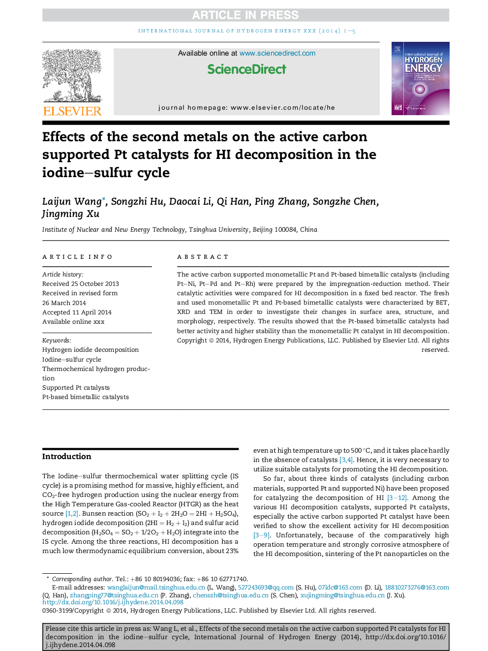 Effects of the second metals on the active carbon supported Pt catalysts for HI decomposition in the iodine-sulfur cycle