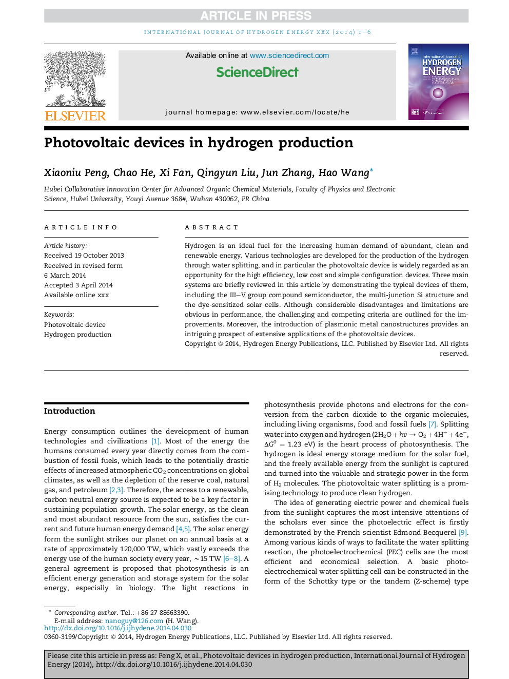 Photovoltaic devices in hydrogen production