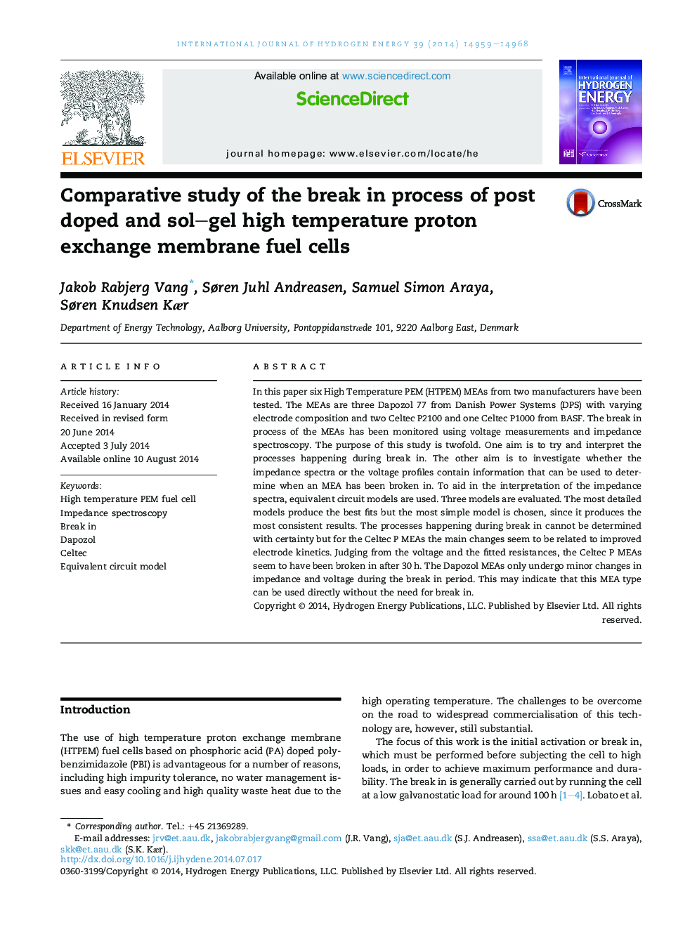 Comparative study of the break in process of post doped and sol-gel high temperature proton exchange membrane fuel cells