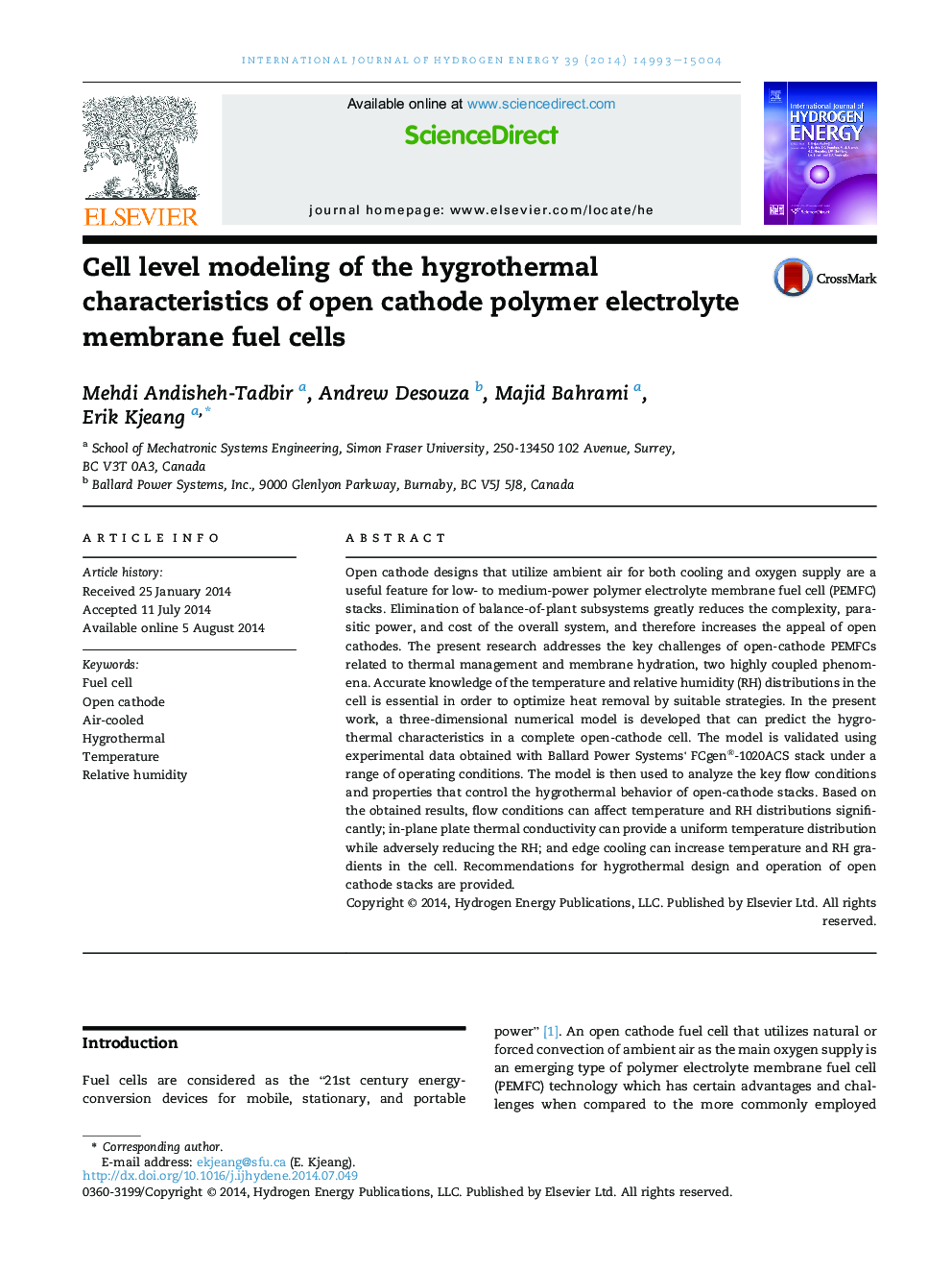 Cell level modeling of the hygrothermal characteristics of open cathode polymer electrolyte membrane fuel cells