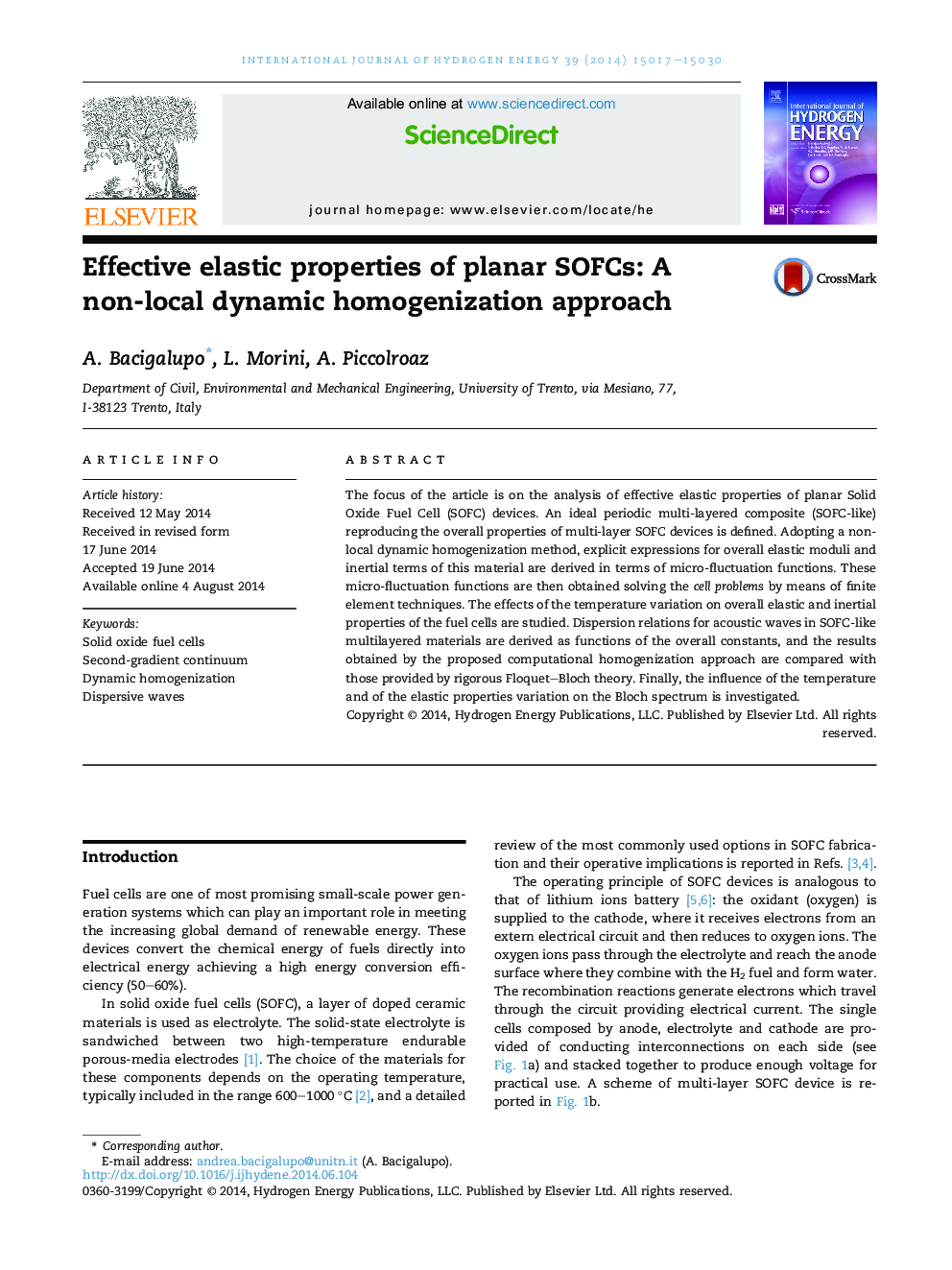 Effective elastic properties of planar SOFCs: A non-local dynamic homogenization approach