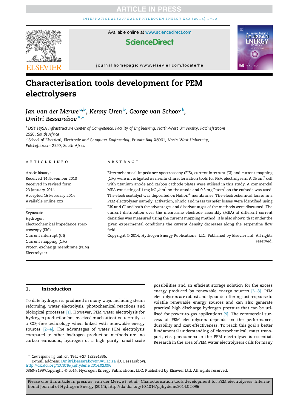 Characterisation tools development for PEM electrolysers