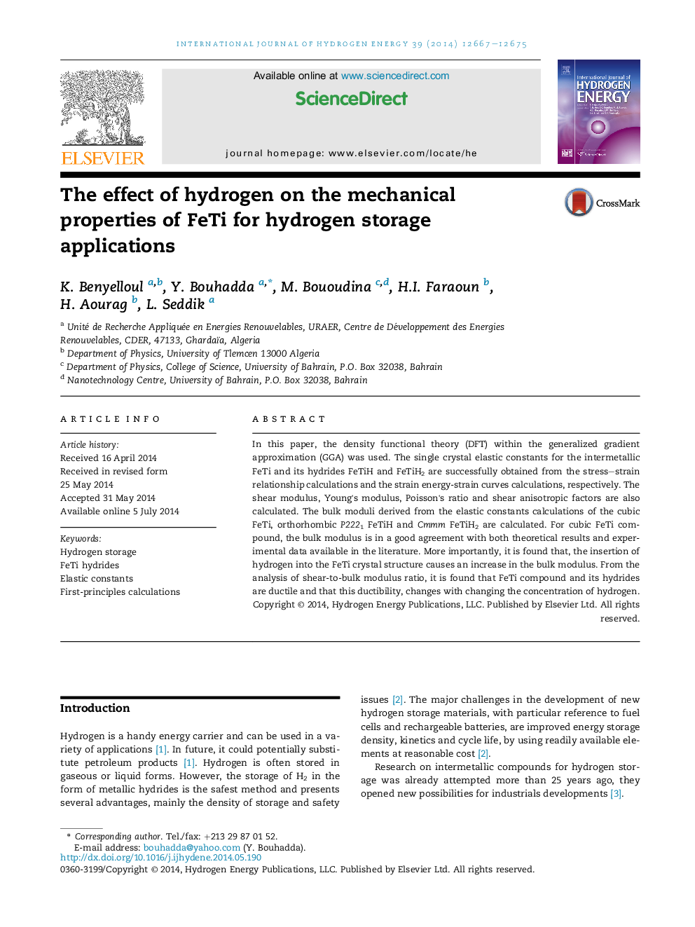 The effect of hydrogen on the mechanical properties of FeTi for hydrogen storage applications