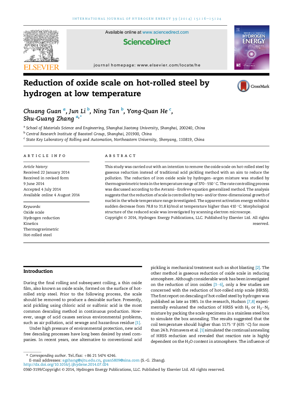 Reduction of oxide scale on hot-rolled steel by hydrogen at low temperature