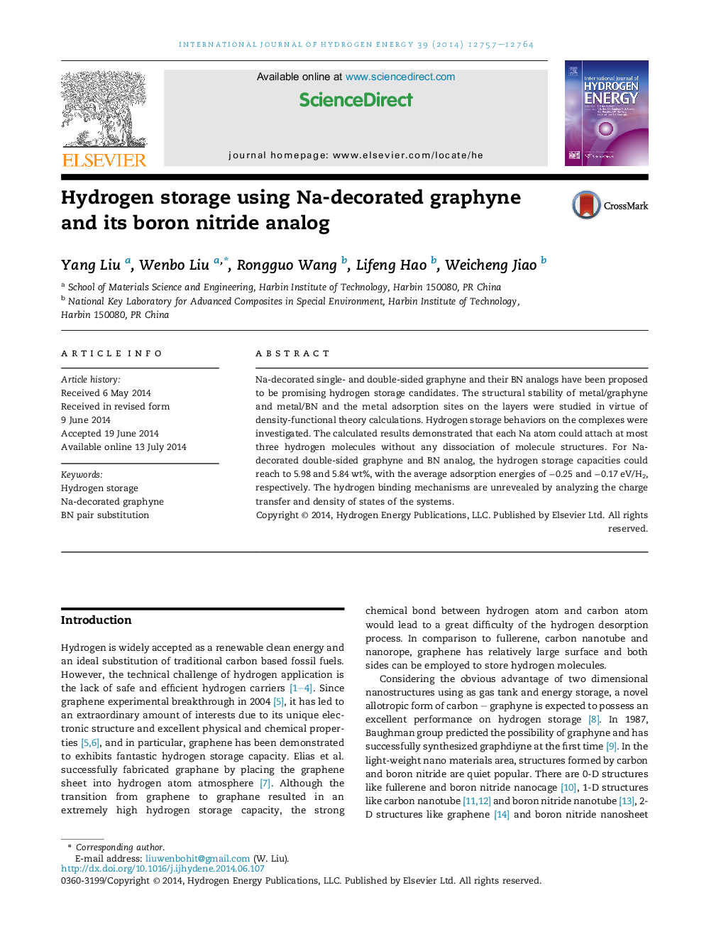 Hydrogen storage using Na-decorated graphyne and its boron nitride analog