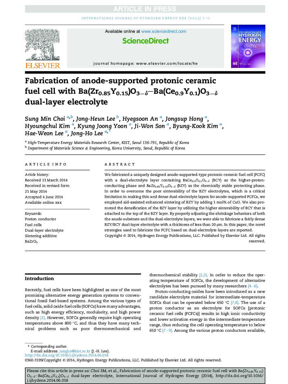 Fabrication of anode-supported protonic ceramic fuel cell with Ba(Zr0.85Y0.15)O3âÎ´-Ba(Ce0.9Y0.1)O3âÎ´ dual-layer electrolyte