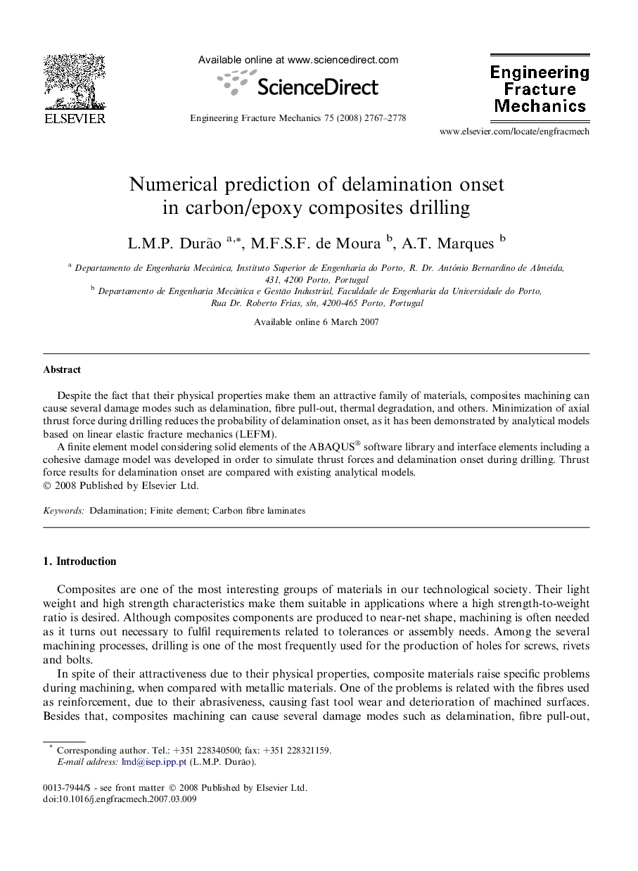 Numerical prediction of delamination onset in carbon/epoxy composites drilling