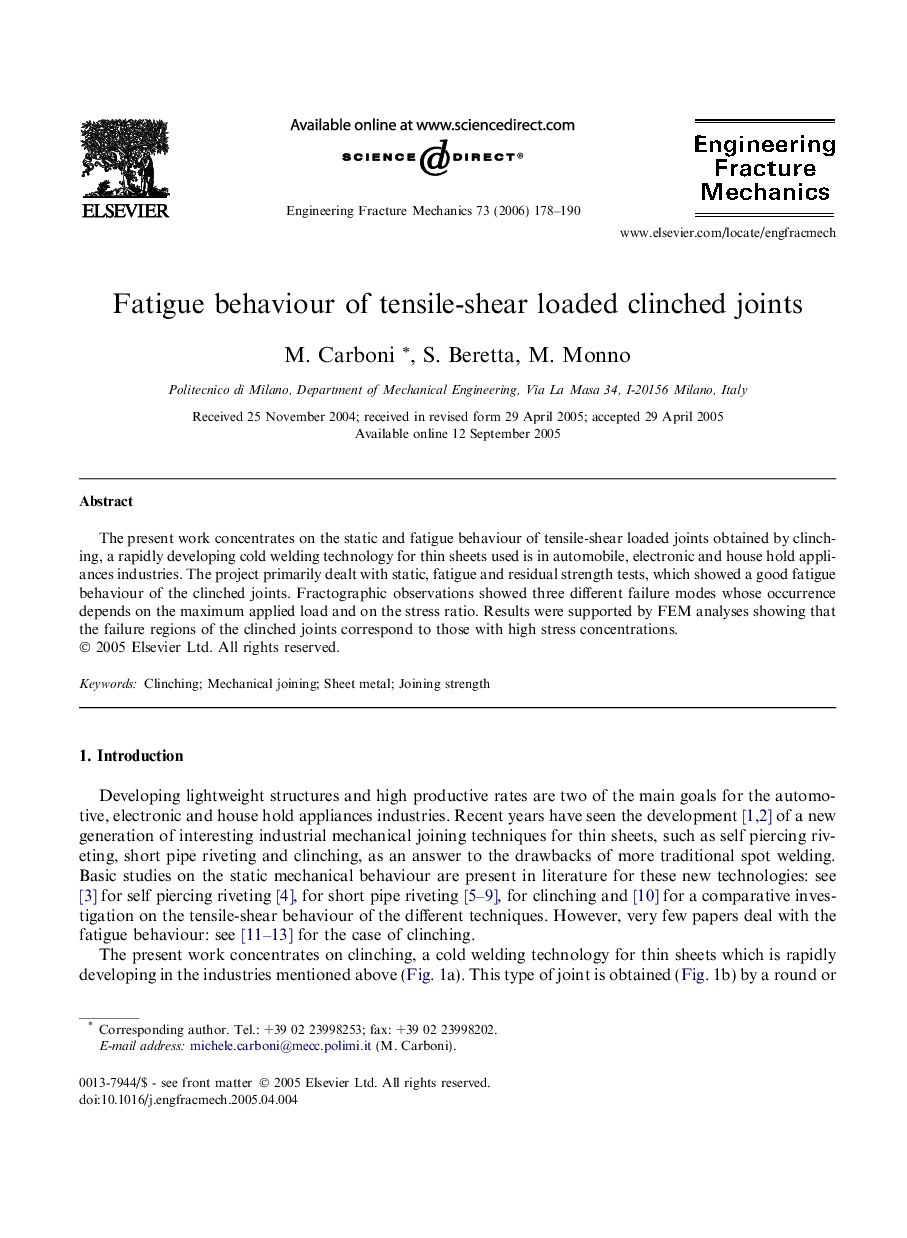 Fatigue behaviour of tensile-shear loaded clinched joints