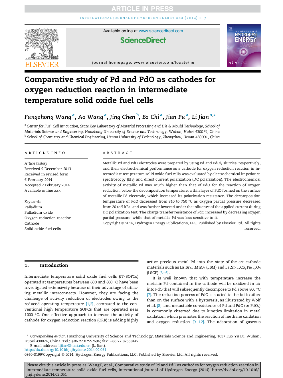 Comparative study of Pd and PdO as cathodes for oxygen reduction reaction in intermediate temperature solid oxide fuel cells