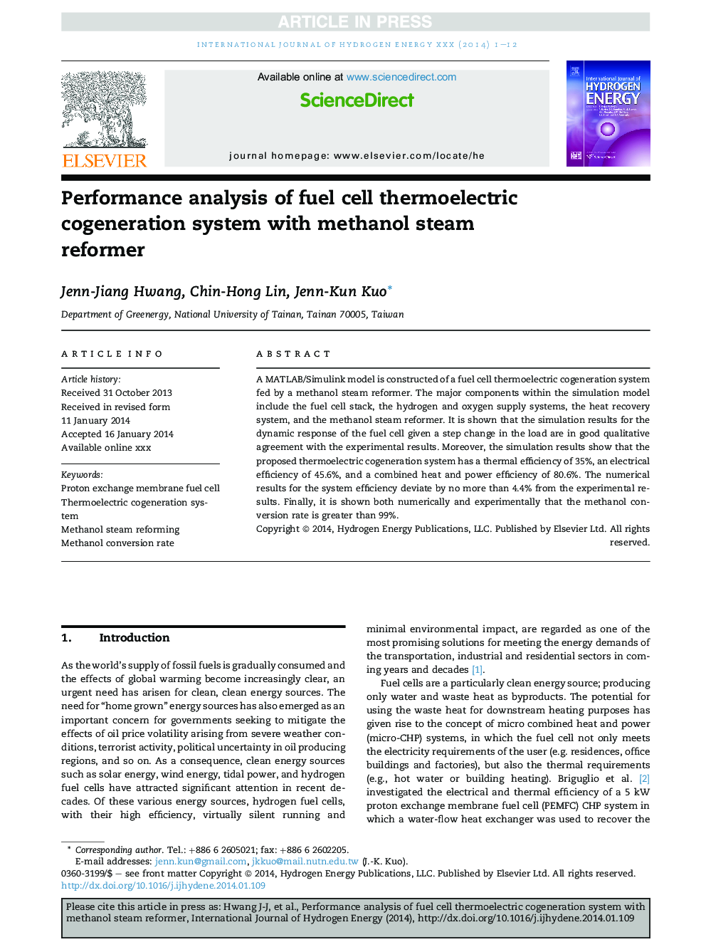 Performance analysis of fuel cell thermoelectric cogeneration system with methanol steam reformer