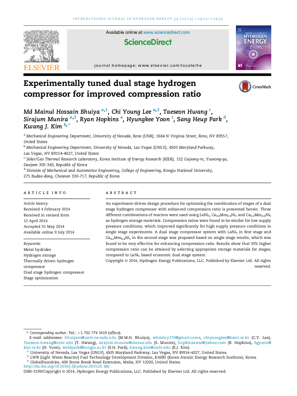 Experimentally tuned dual stage hydrogen compressor for improved compression ratio