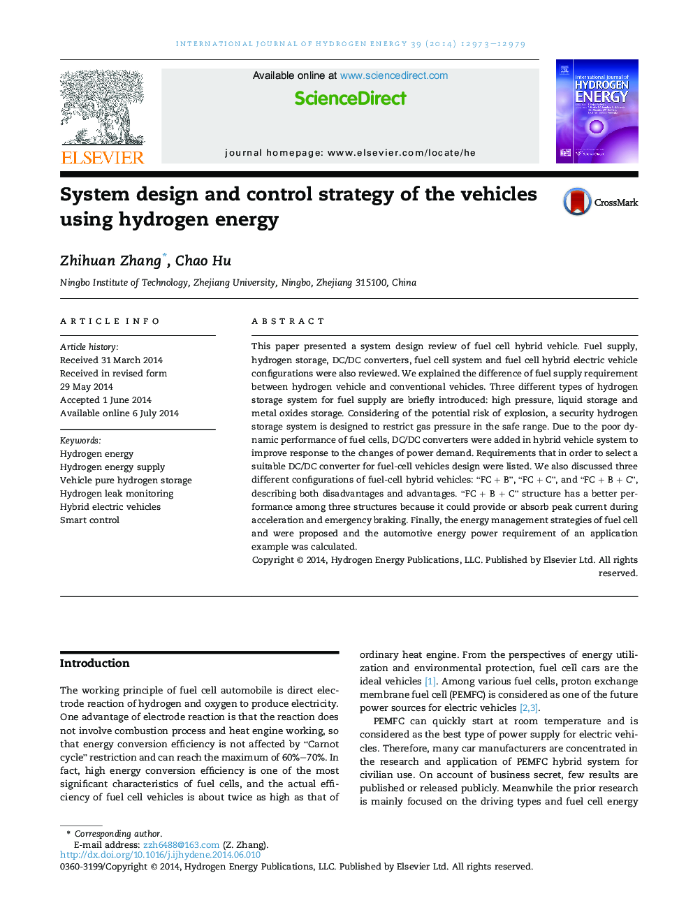 System design and control strategy of the vehicles using hydrogen energy