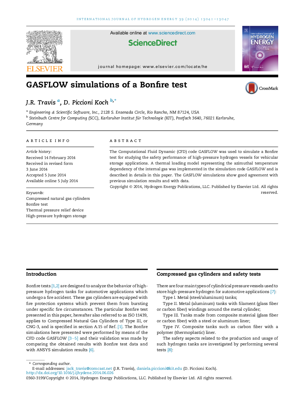 GASFLOW simulations of a Bonfire test