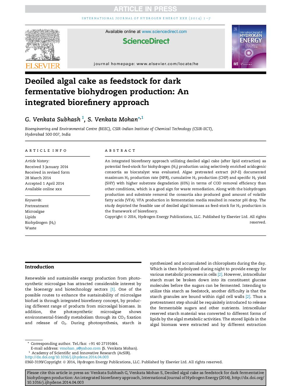 Deoiled algal cake as feedstock for dark fermentative biohydrogen production: An integrated biorefinery approach