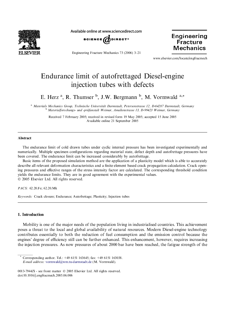 Endurance limit of autofrettaged Diesel-engine injection tubes with defects