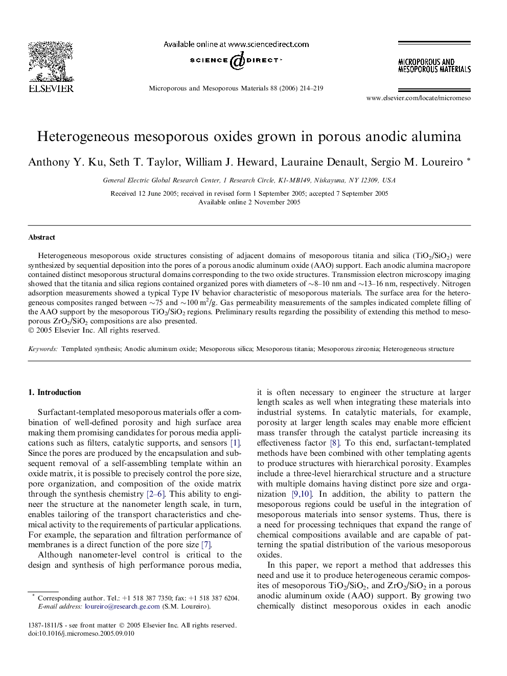 Heterogeneous mesoporous oxides grown in porous anodic alumina
