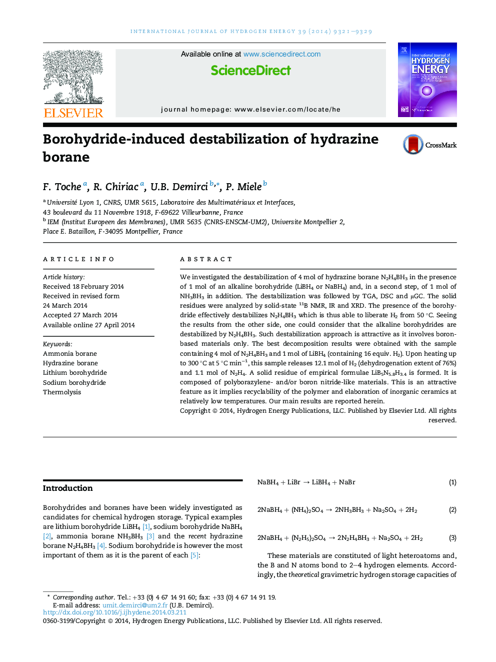 Borohydride-induced destabilization of hydrazine borane