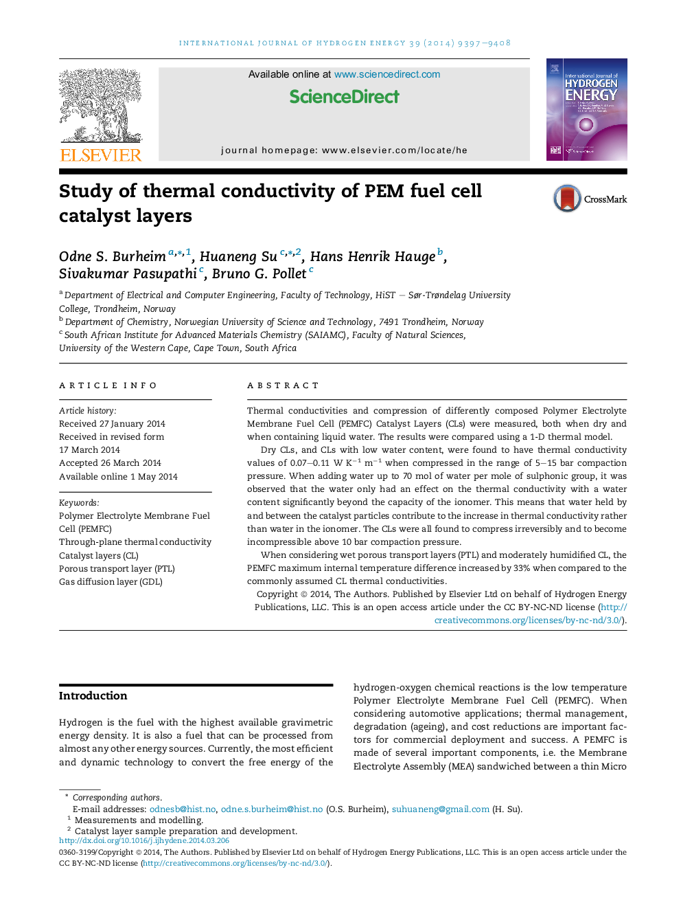 Study of thermal conductivity of PEM fuel cell catalyst layers