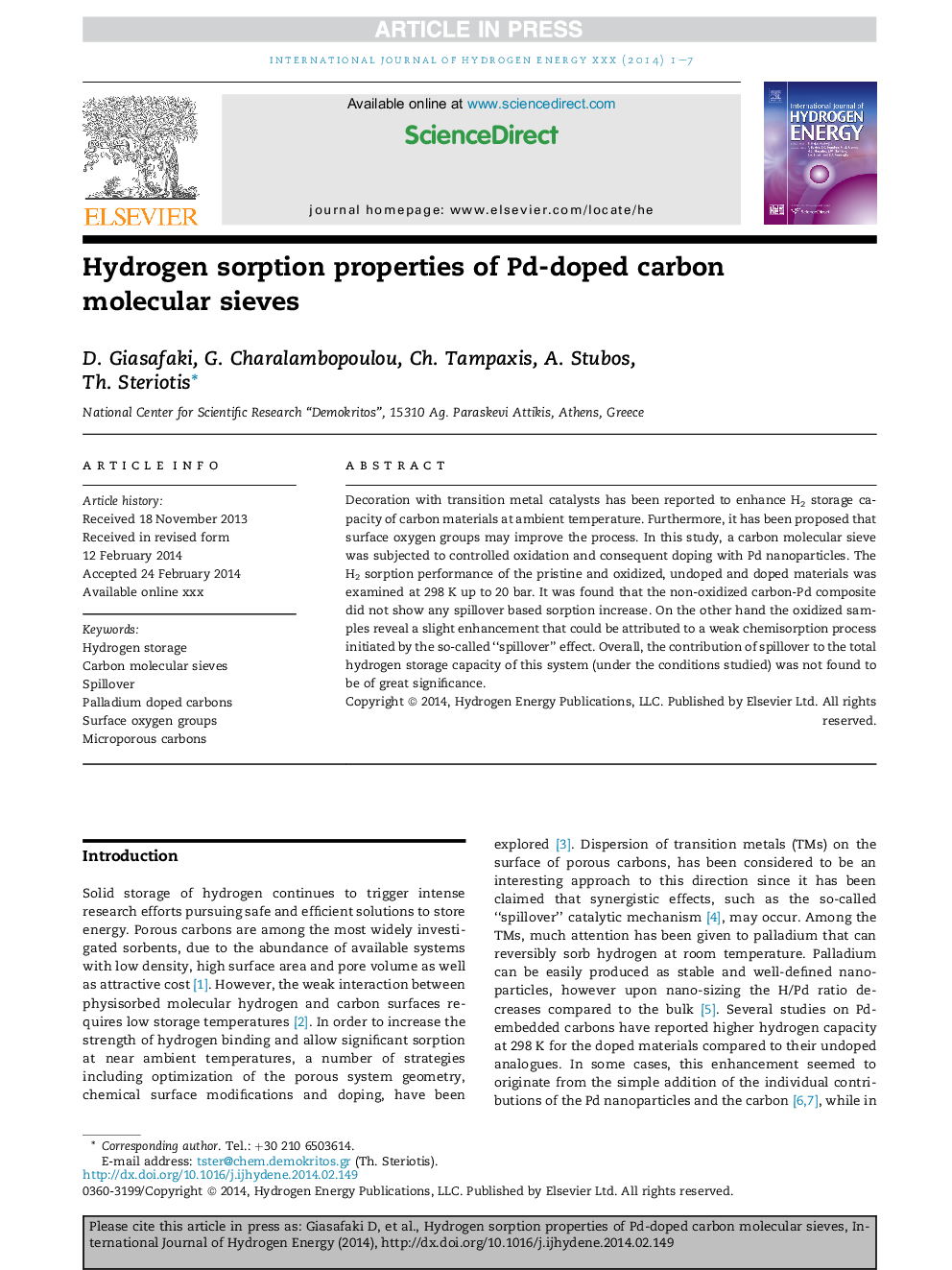 Hydrogen sorption properties of Pd-doped carbon molecular sieves