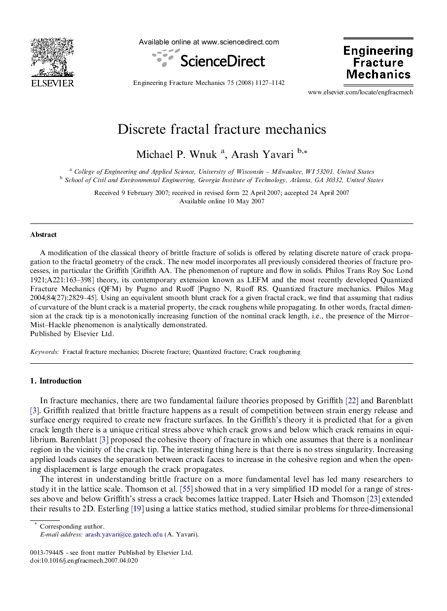 Discrete fractal fracture mechanics