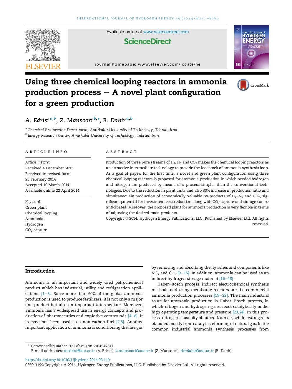 Using three chemical looping reactors in ammonia production process - A novel plant configuration for a green production