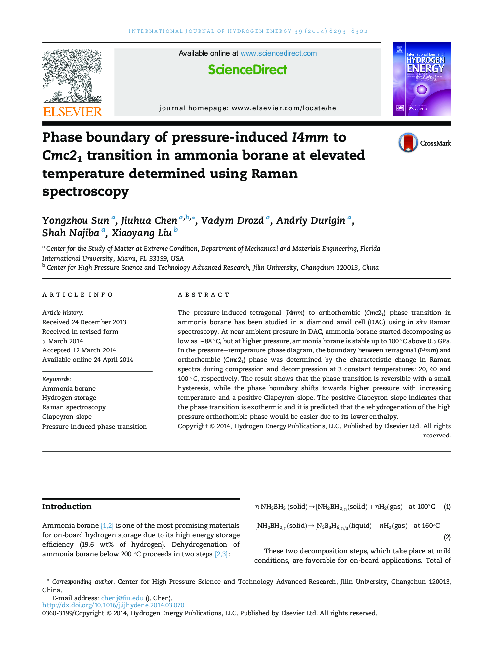 Phase boundary of pressure-induced I4mm to Cmc21 transition in ammonia borane at elevated temperature determined using Raman spectroscopy