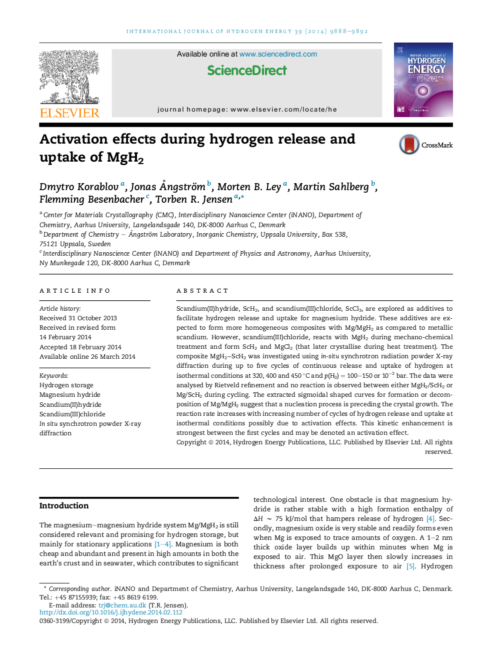 Activation effects during hydrogen release and uptake of MgH2