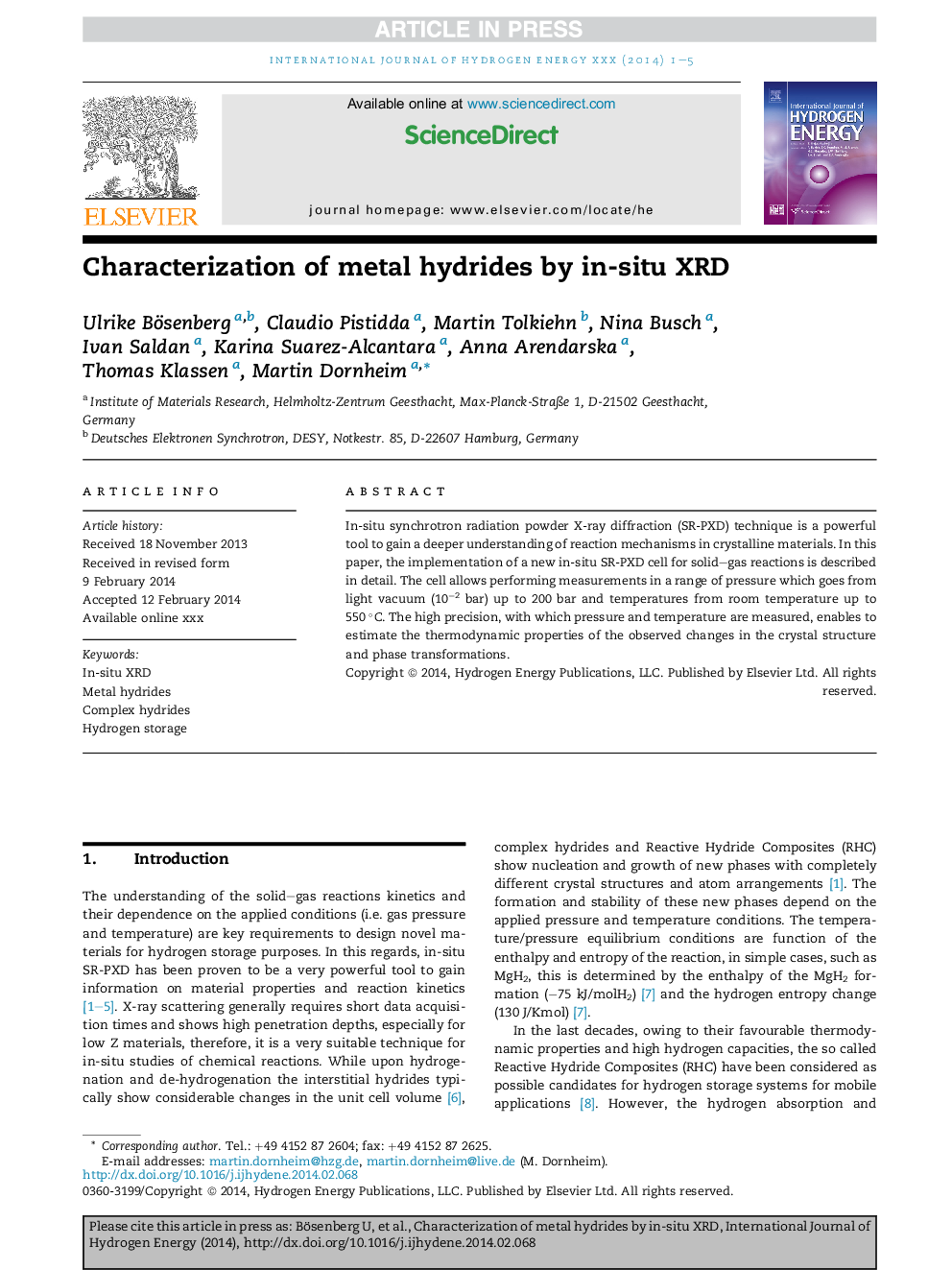 Characterization of metal hydrides by in-situ XRD