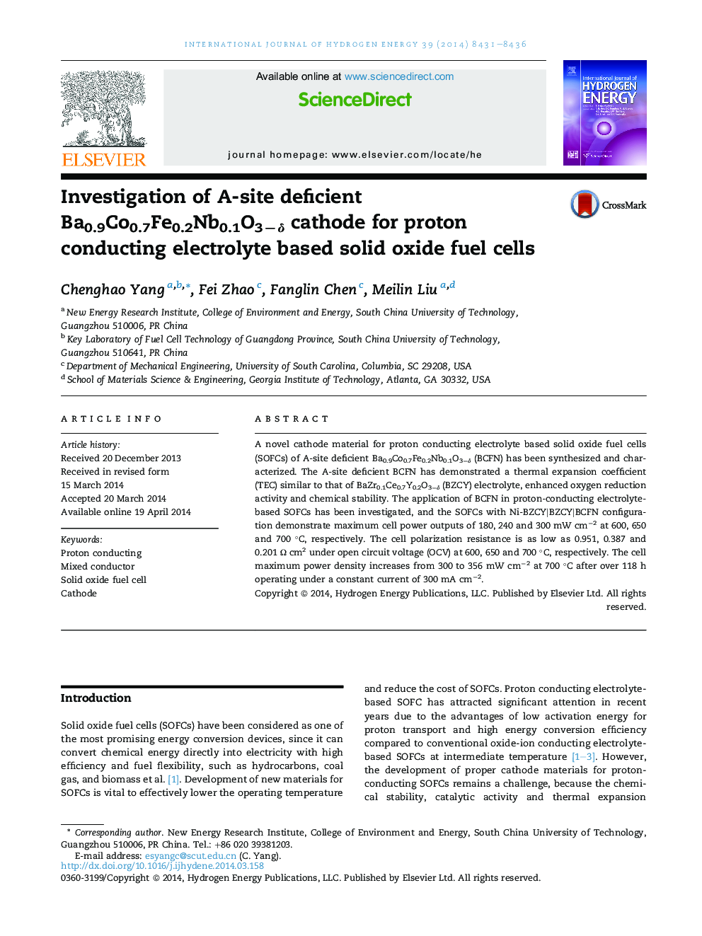 Investigation of A-site deficient Ba0.9Co0.7Fe0.2Nb0.1O3âÎ´ cathode for proton conducting electrolyte based solid oxide fuel cells