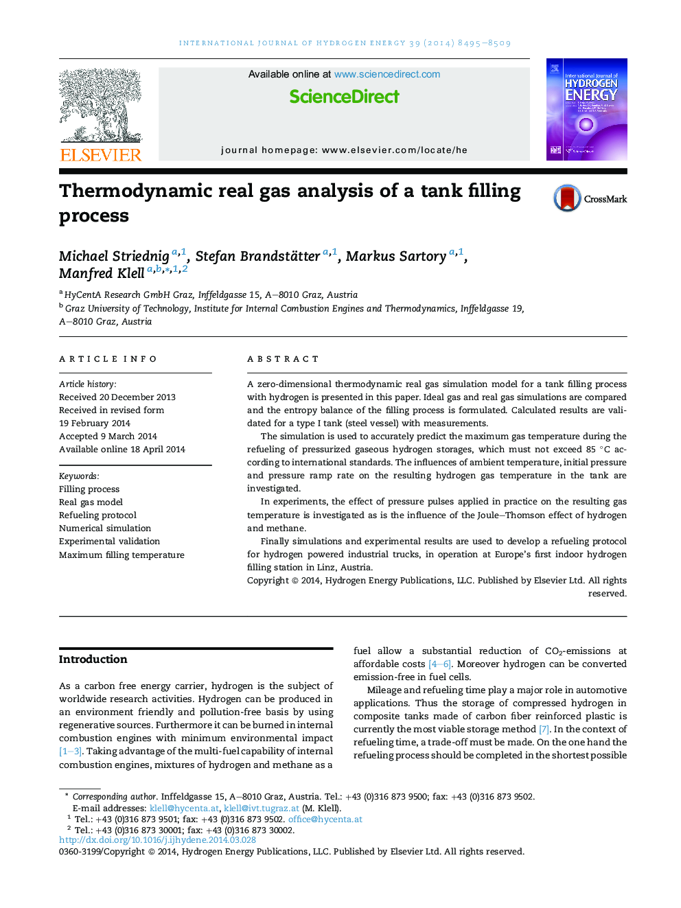 Thermodynamic real gas analysis of a tank filling process