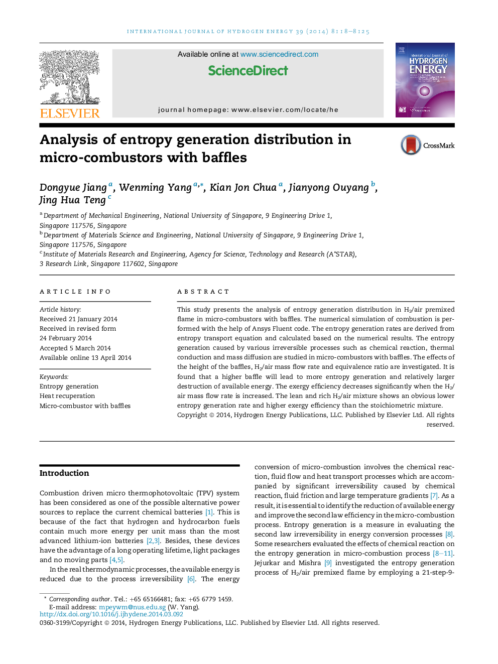 Analysis of entropy generation distribution in micro-combustors with baffles