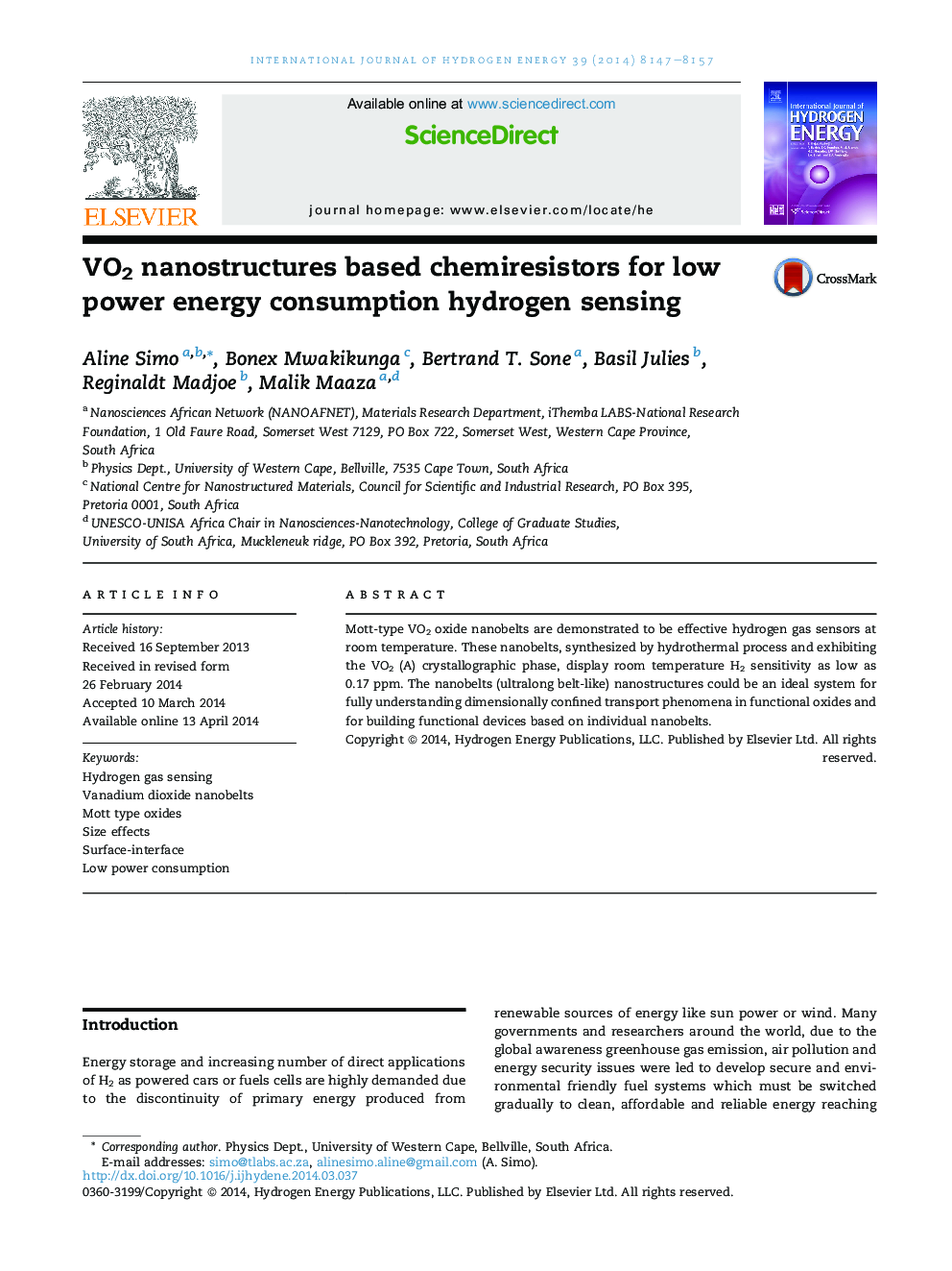 VO2 nanostructures based chemiresistors for low power energy consumption hydrogen sensing