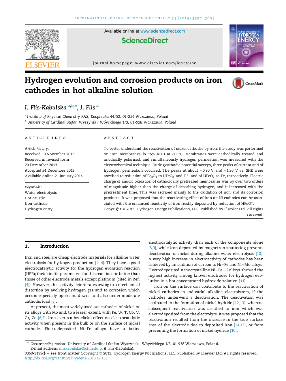 Hydrogen evolution and corrosion products on iron cathodes in hot alkaline solution