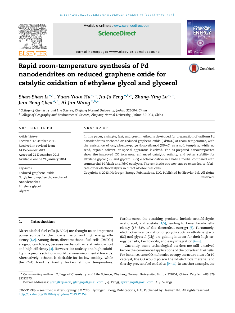 Rapid room-temperature synthesis of Pd nanodendrites on reduced graphene oxide for catalytic oxidation of ethylene glycol and glycerol