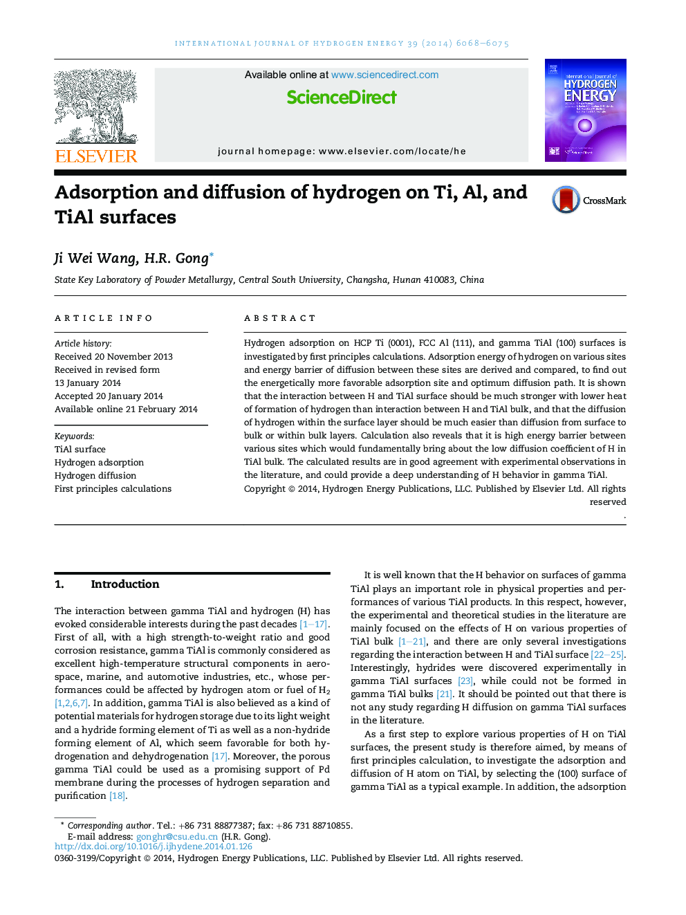 Adsorption and diffusion of hydrogen on Ti, Al, and TiAl surfaces