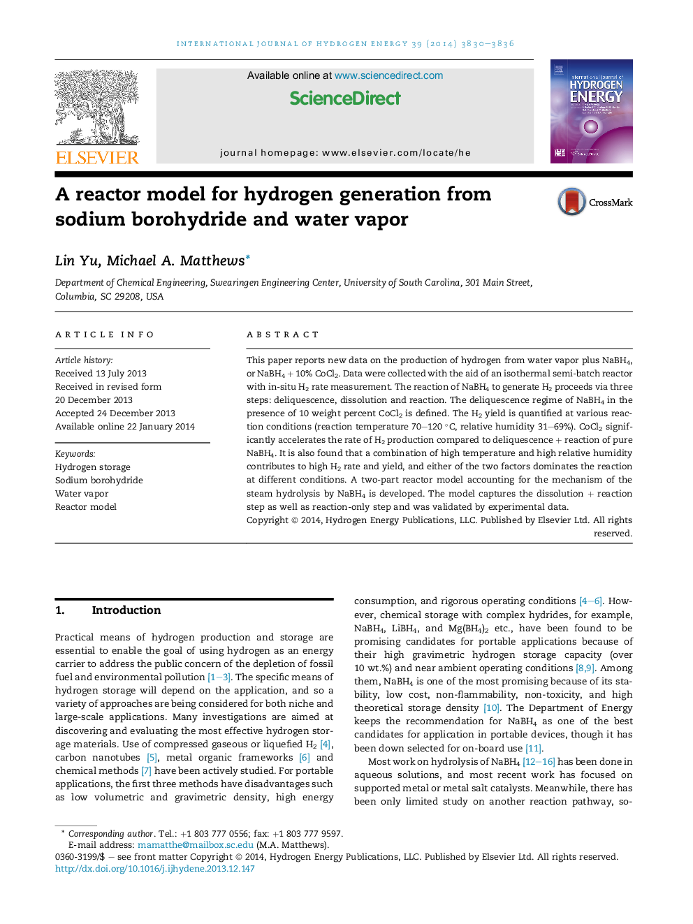 A reactor model for hydrogen generation from sodium borohydride and water vapor