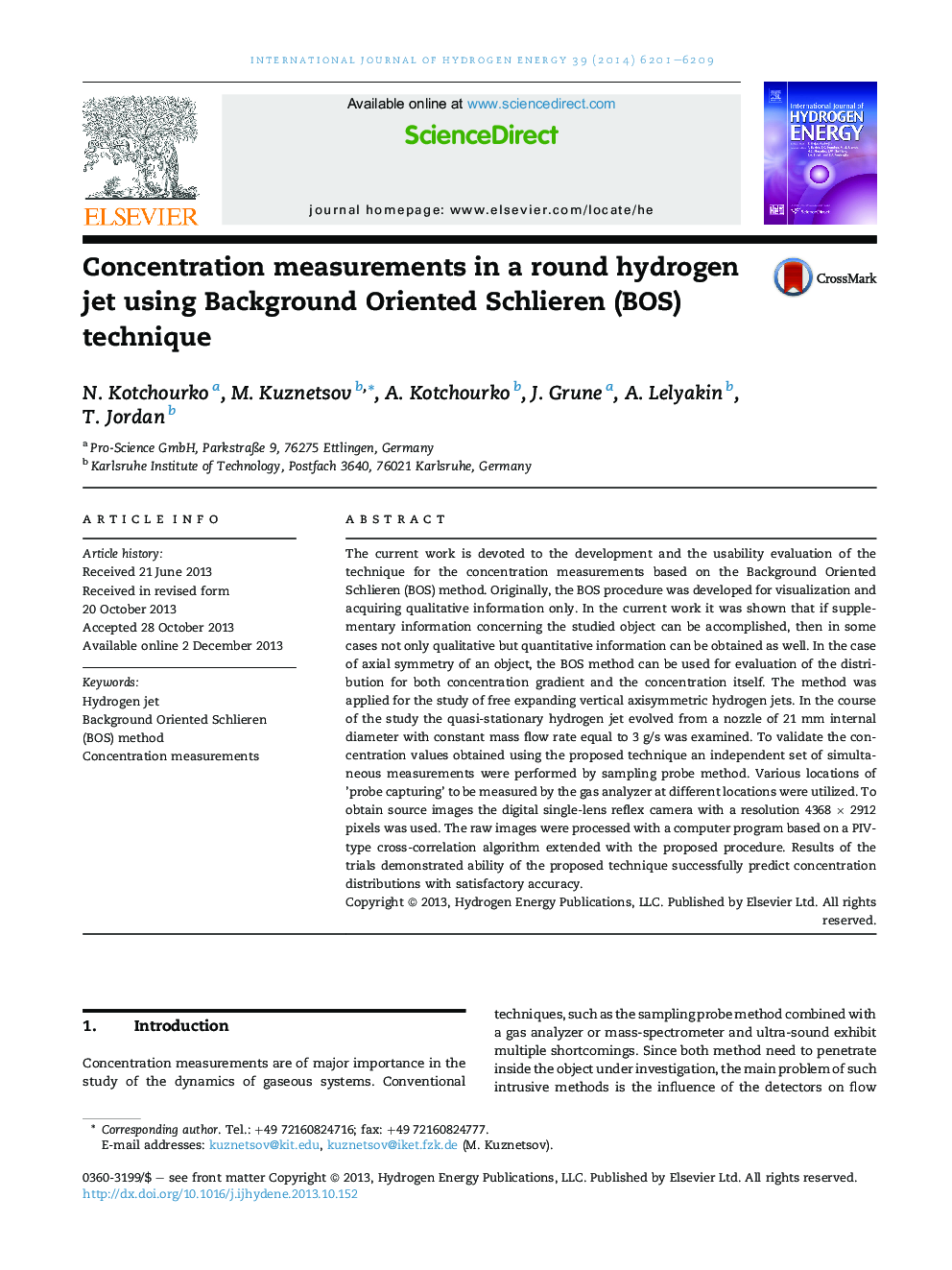 Concentration measurements in a round hydrogen jet using Background Oriented Schlieren (BOS) technique