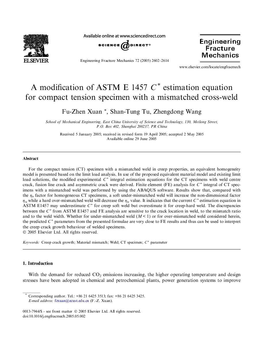 A modification of ASTM E 1457 C∗ estimation equation for compact tension specimen with a mismatched cross-weld