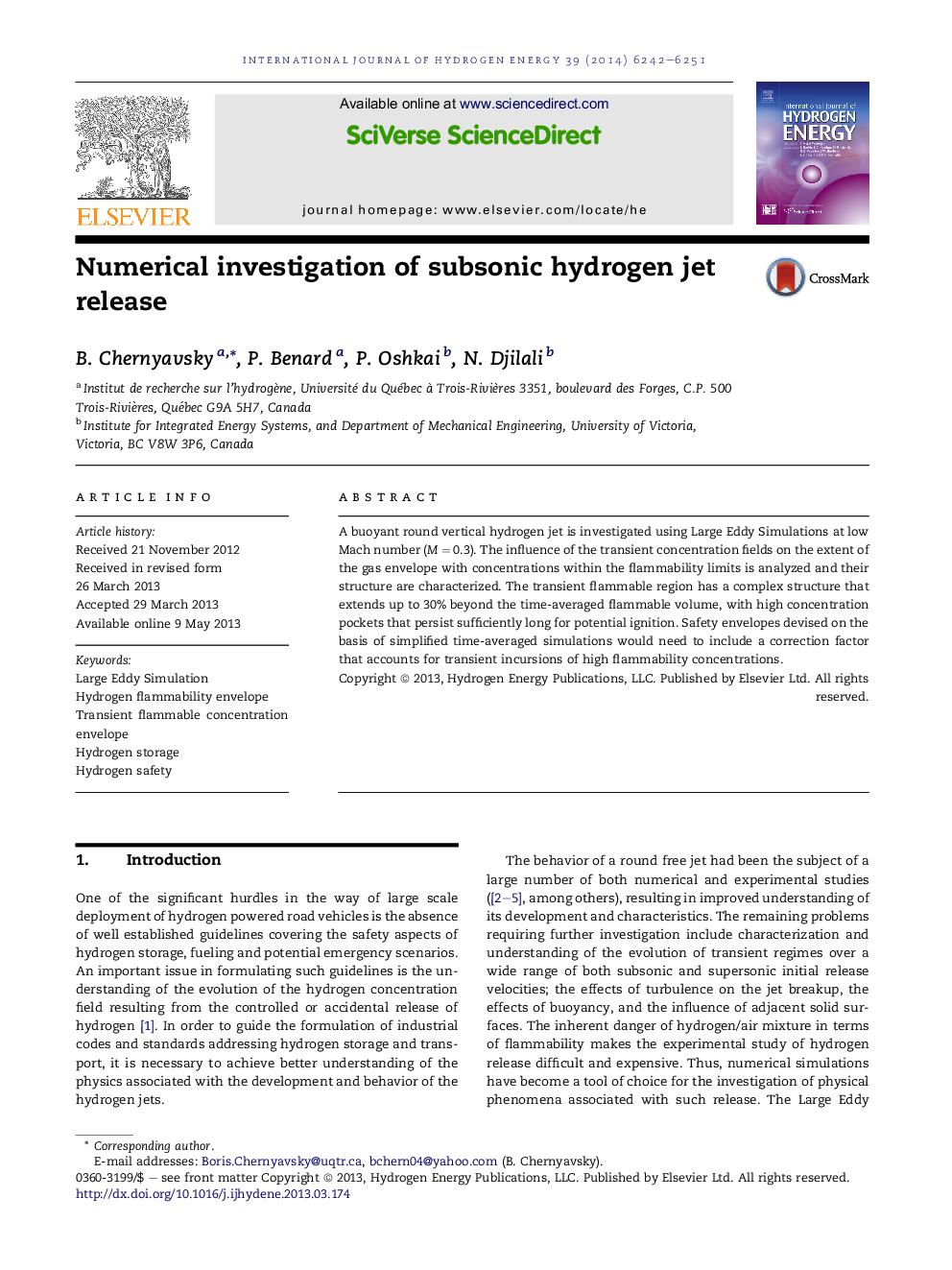 Numerical investigation of subsonic hydrogen jet release