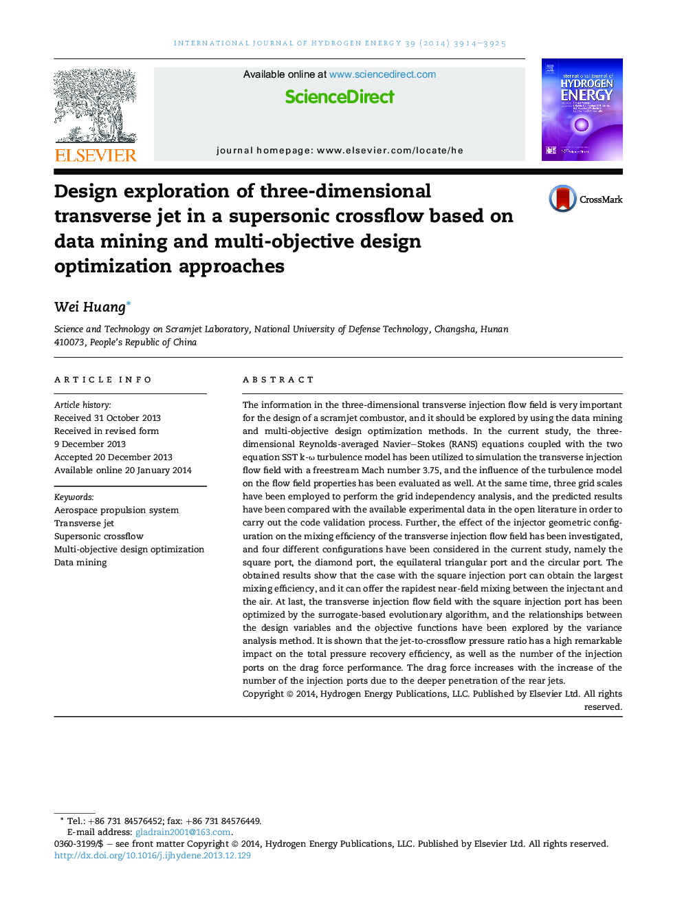 Design exploration of three-dimensional transverse jet in a supersonic crossflow based on data mining and multi-objective design optimization approaches