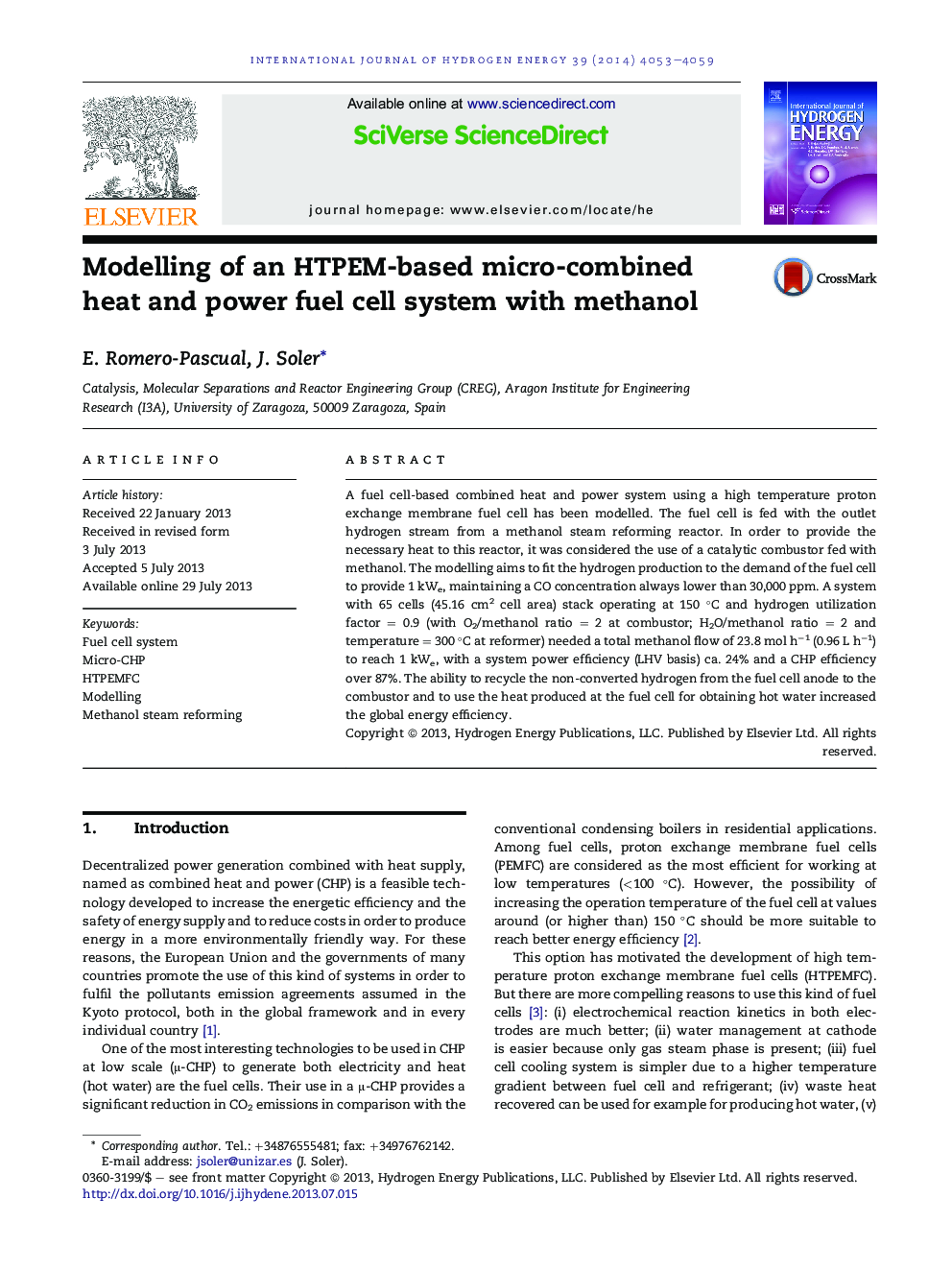 Modelling of an HTPEM-based micro-combined heat and power fuel cell system with methanol