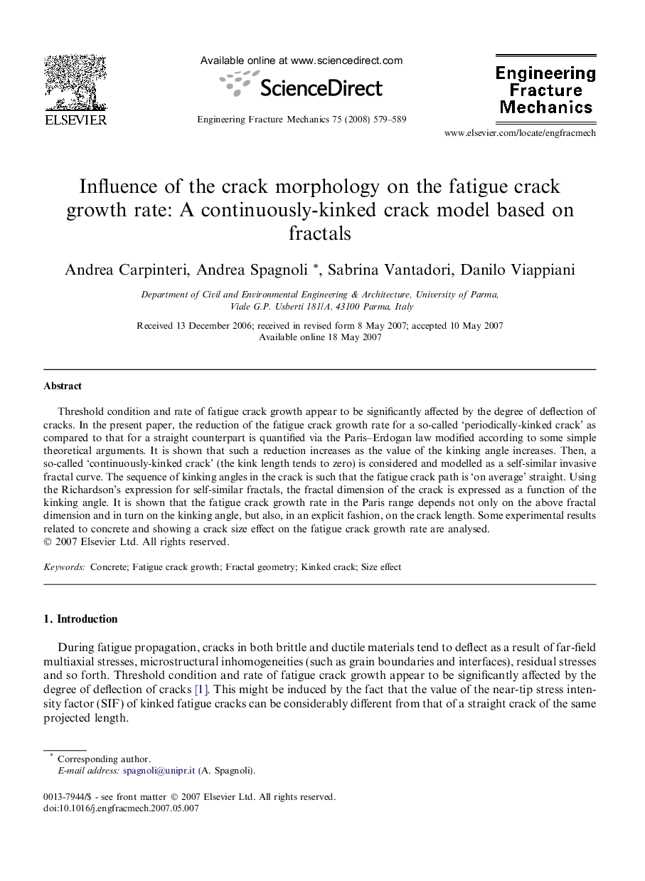 Influence of the crack morphology on the fatigue crack growth rate: A continuously-kinked crack model based on fractals