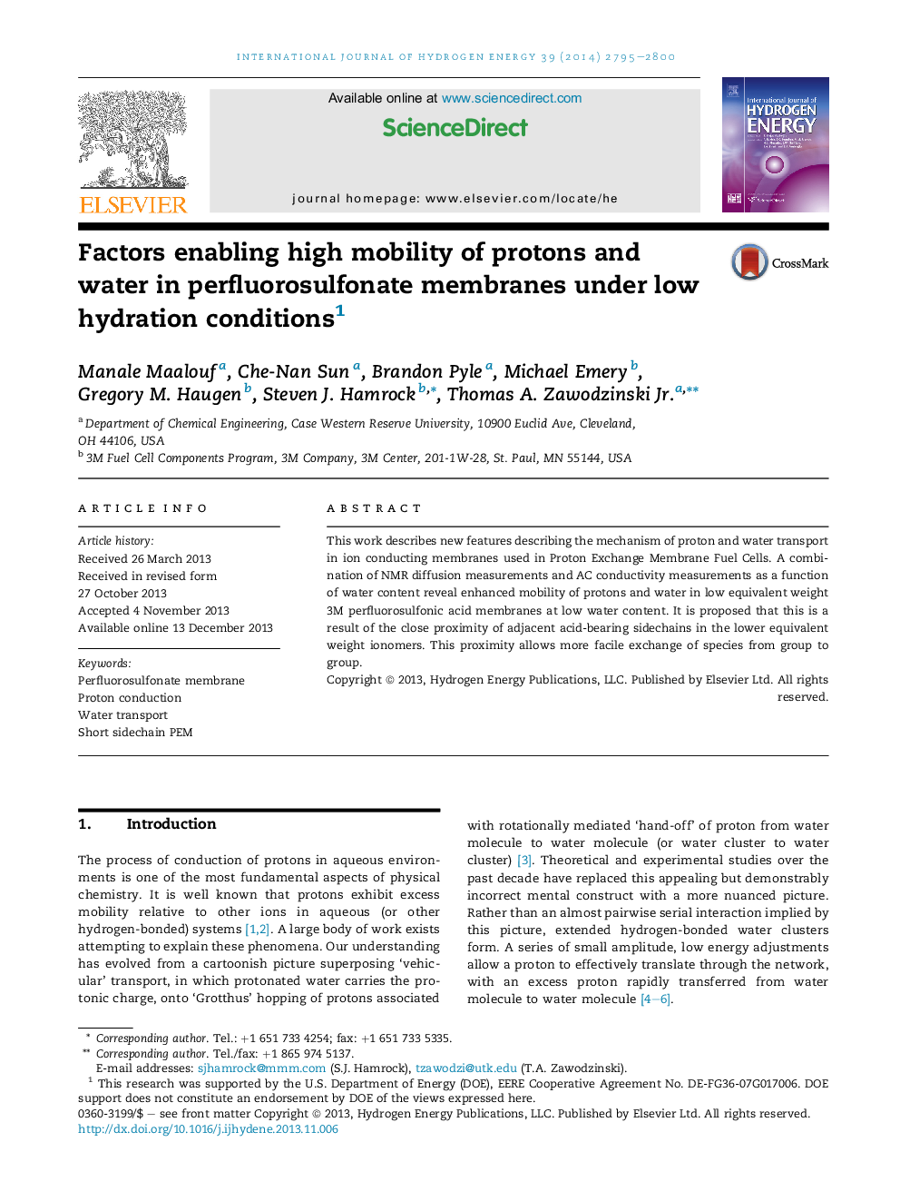 Factors enabling high mobility of protons and water in perfluorosulfonate membranes under low hydration conditions1