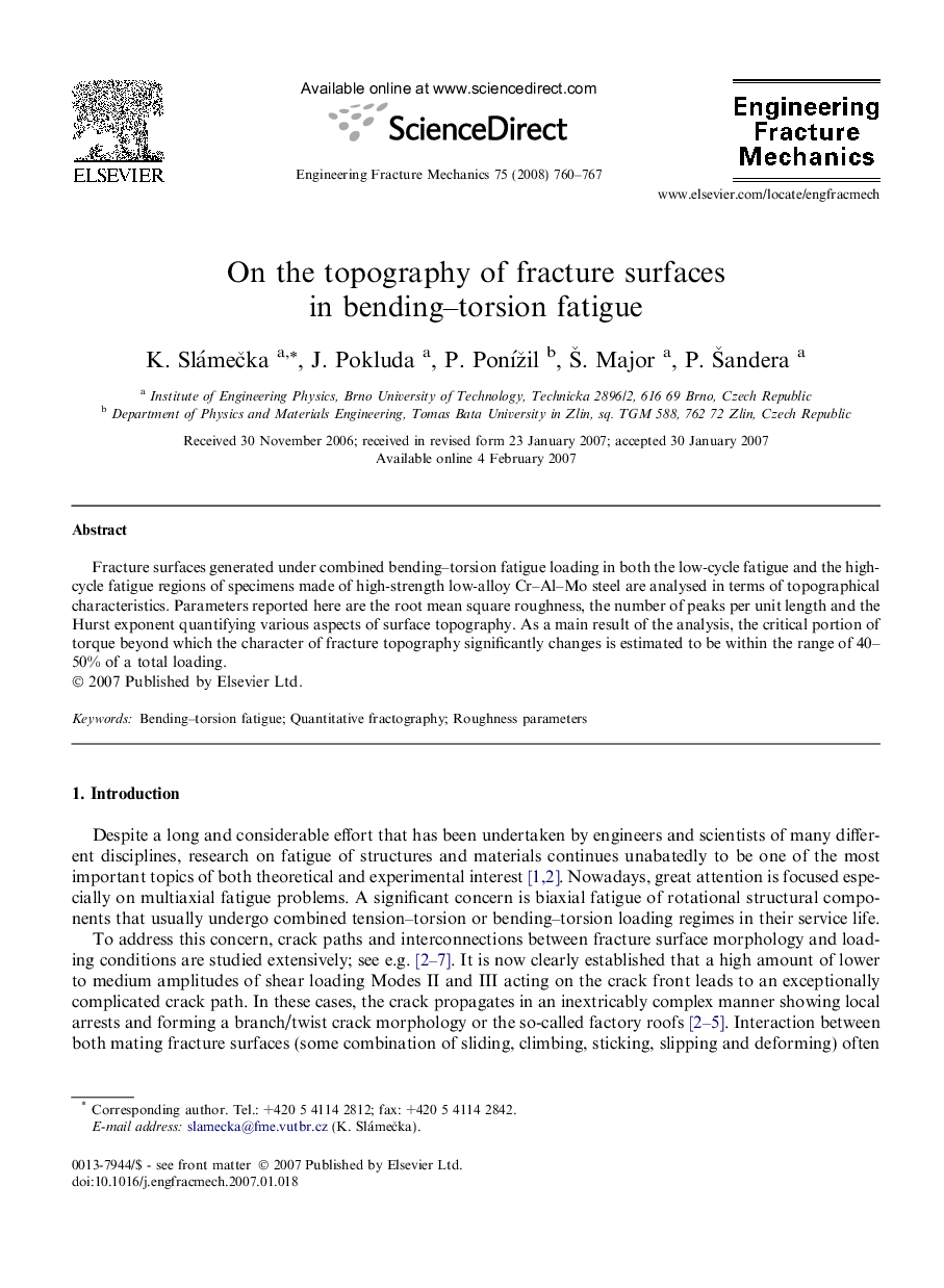 On the topography of fracture surfaces in bending–torsion fatigue