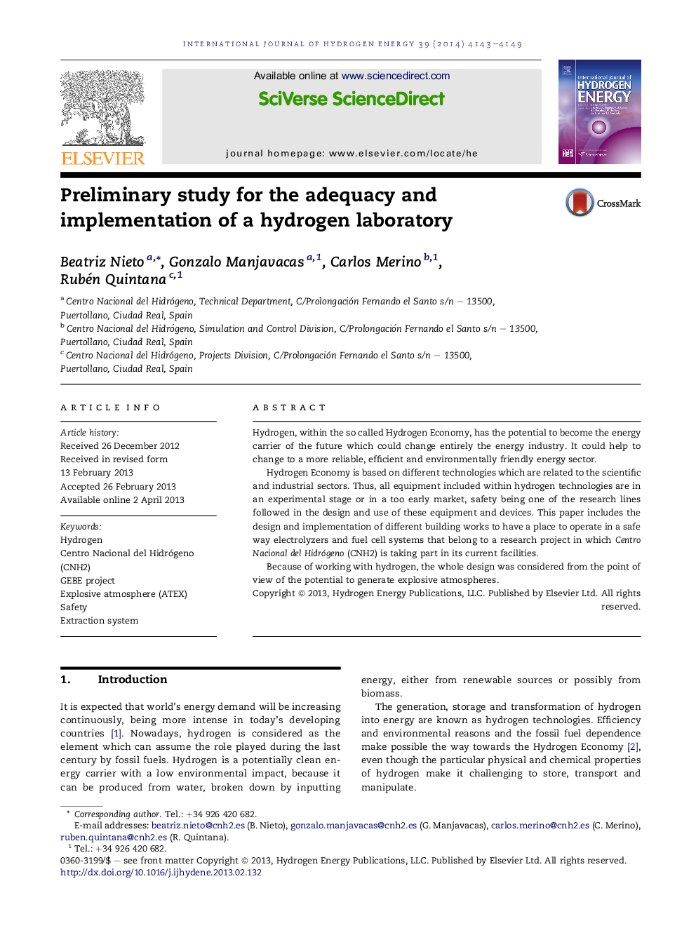 Preliminary study for the adequacy and implementation of a hydrogen laboratory