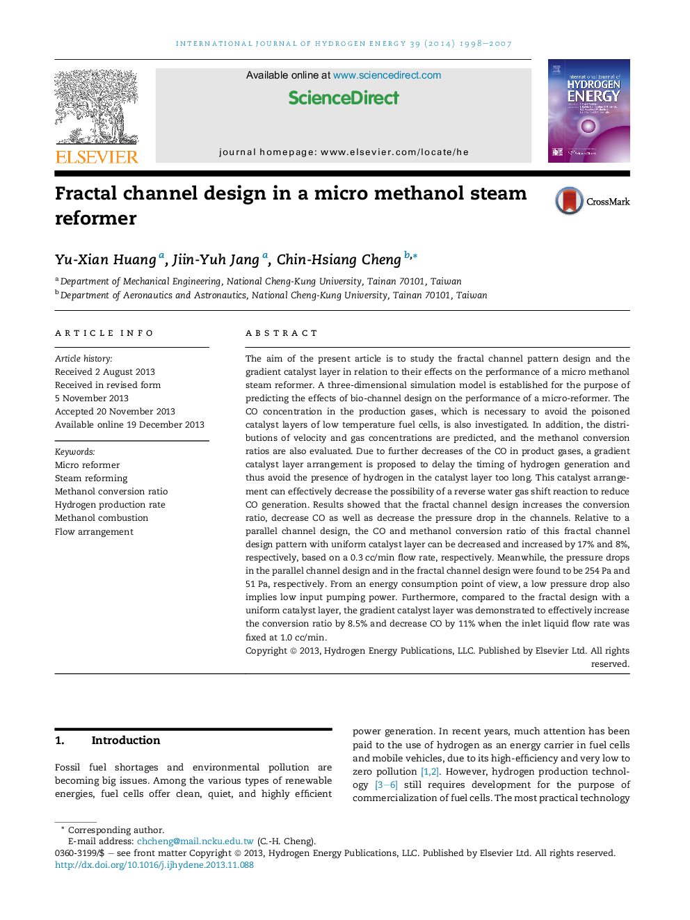 Fractal channel design in a micro methanol steam reformer