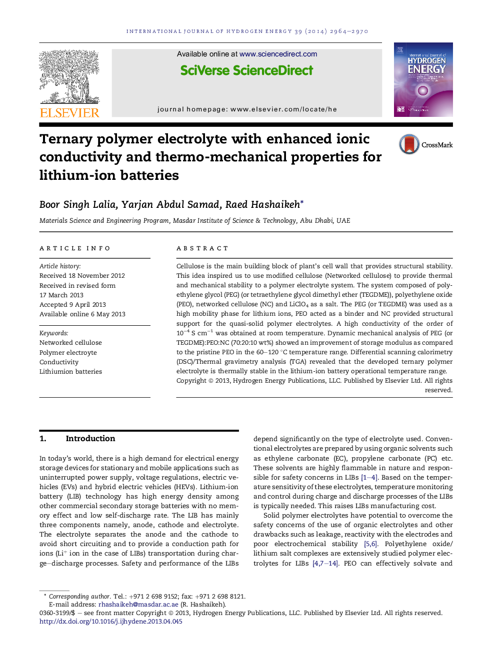 Ternary polymer electrolyte with enhanced ionic conductivity and thermo-mechanical properties for lithium-ion batteries