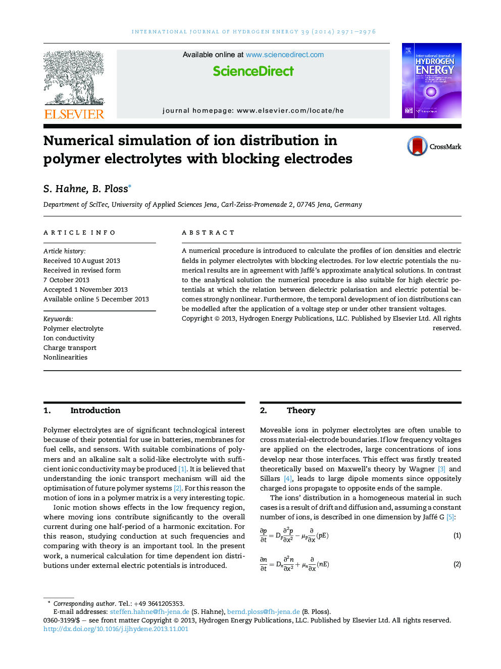 Numerical simulation of ion distribution in polymer electrolytes with blocking electrodes