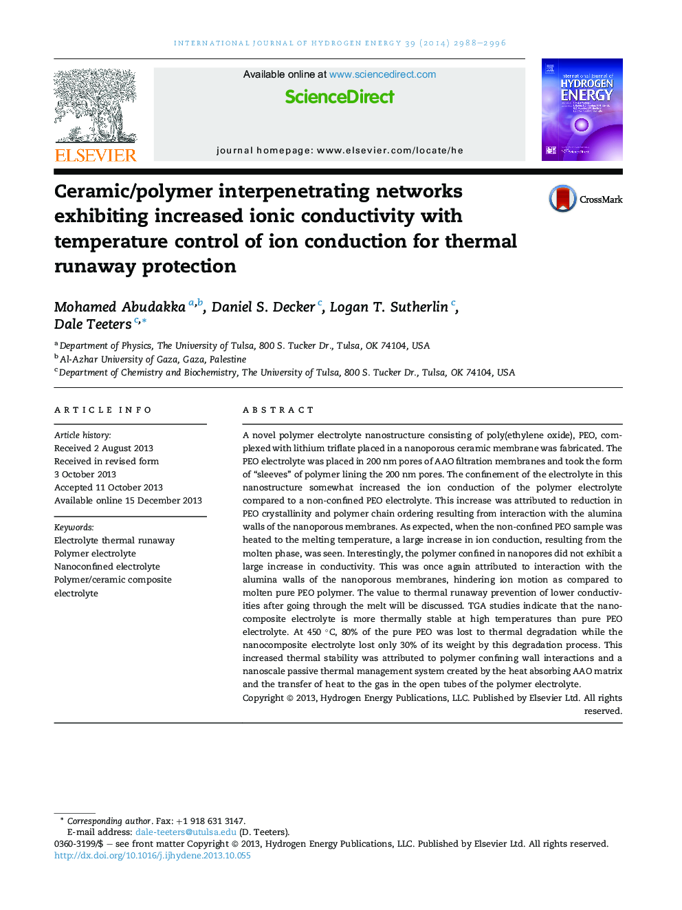 Ceramic/polymer interpenetrating networks exhibiting increased ionic conductivity with temperature control of ion conduction for thermal runaway protection