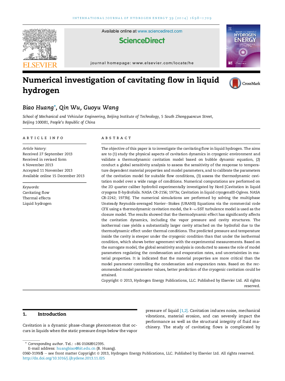 Numerical investigation of cavitating flow in liquid hydrogen